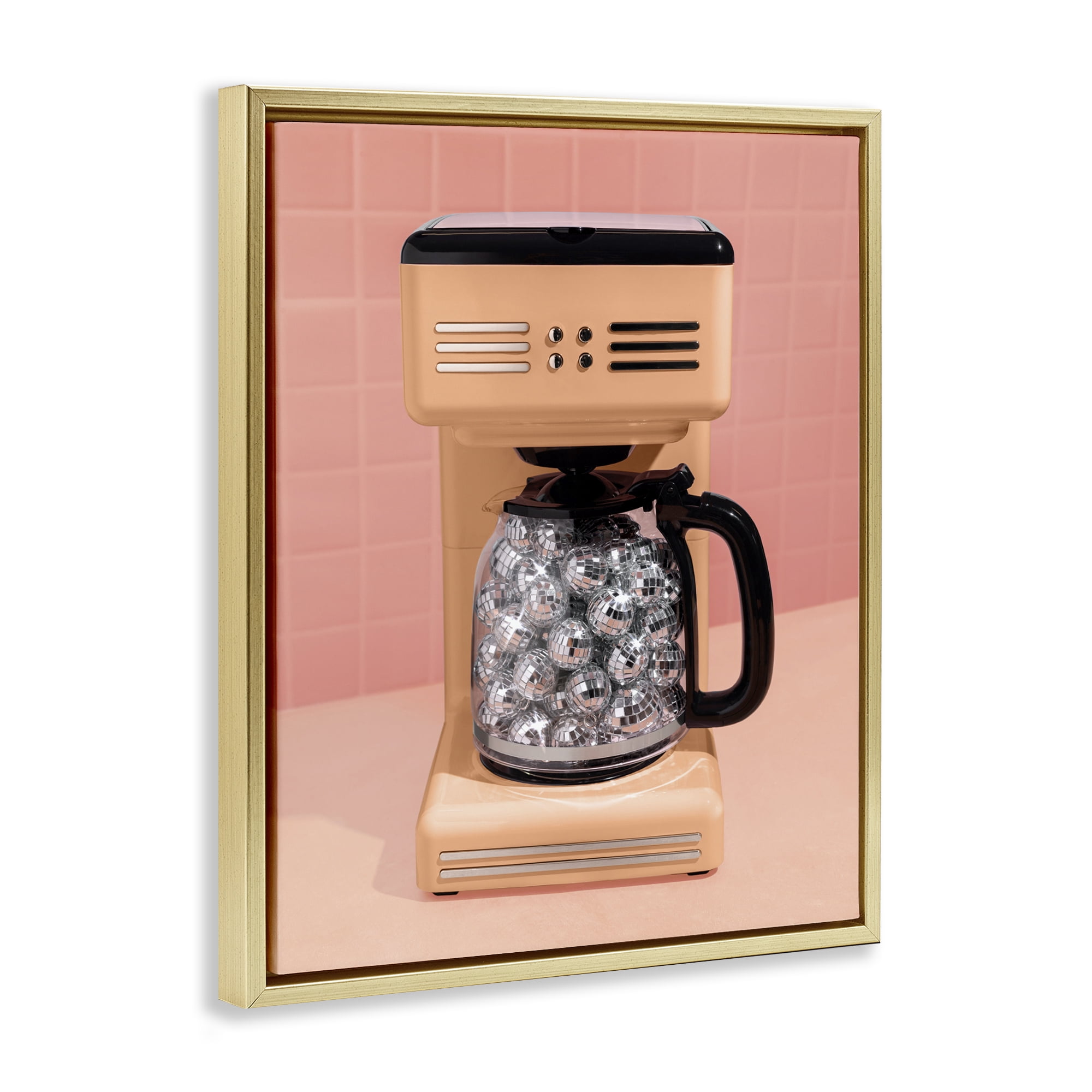 Stupell Industries Disco Coffee Maker over Orange Gold Framed Floater Canvas Wall Art, design by LISH Creative