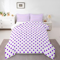 Feelyou Fashion Polkadots Queen Comforter Set, White Purple Abstract Bedding Set, 3pcs