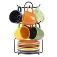 thumbnail image 1 of Gibson Home Color Café 13 Piece Assorted Color Stoneware Mug Set W/ Metal Rack and Saucer Set, 1 of 4