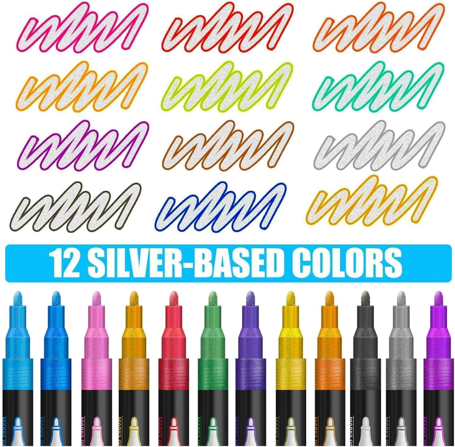 Dreamy Sparkle Dual-Line Contour Pen Set,Metallic Outline Marker with 0.08-0.12in Precision Tip,Fast-Drying Non-Toxic Ink for Art,Cards & DIY Crafts,Easy to Use