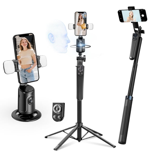 Auto Face Tracking Selfie Stick Tripod for iPhone with Light,360° Rotation That Follows Your Movement, 70.9" Phone Camera Trip