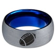 thumbnail image 2 of Tungsten American Football Ball Band Ring 8mm Men Women Comfort Fit Blue Dome Brushed Gray Polished, 2 of 4