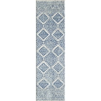 7'x12' Ivory Blue Machine Woven Distressed Geometric Indoor Area Rug
