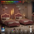 thumbnail image 4 of Yiwa Kids Velvet Bed Frame with LED Lights, Adjustable LED Headboard & Footboard Princess Platform, Wood Slats Support, No Box Spring Needed, 4 of 9