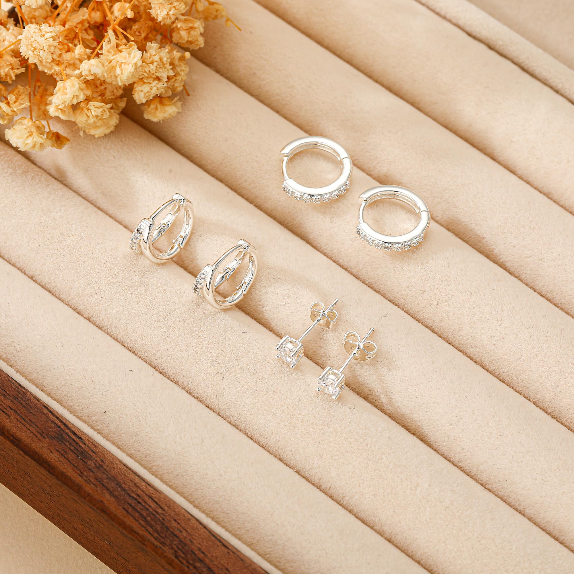 DORANA 3-Pair CZ Hoop and Stud Earring Set photo 3