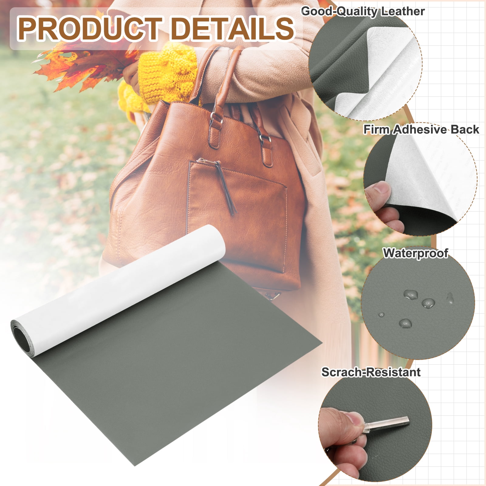 Uxcell Leather Repair Patch 16"x79" Self-Adhesive Leather Vinyl Repair Tape Kit for Furniture Couches Sofa Chair Car Boat Seats Jackets, Dark Gray