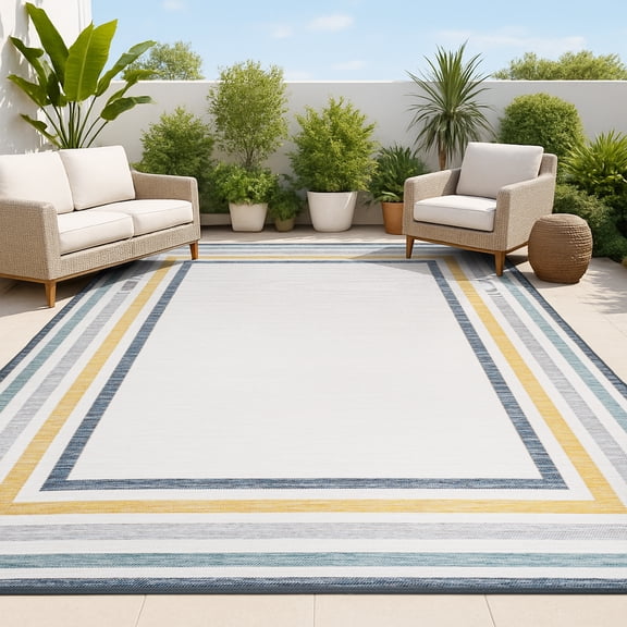 JONATHAN Y SAVANNAH 4 x 6 Area Rug, Pollux Coastal Stripe Machine-Washable Reversible - Cream/Navy, SVH105A-4