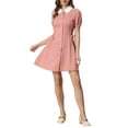 thumbnail image 2 of INSPIRE CHIC Robe à Lacets pour Femme à Boutons, Col Peter Pan Contrastant, L Rose, 2 of 6