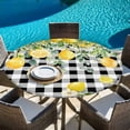 thumbnail image 6 of Lemon Check Round Tablecloth, Fitted Table Cover with Elastic for 36"-44" Round Tables, Black Plaid Eucalyptus Farm Country Flower Table Cloth Outdoor Indoor Dinning Party Waterproof Tablecloths, 6 of 7