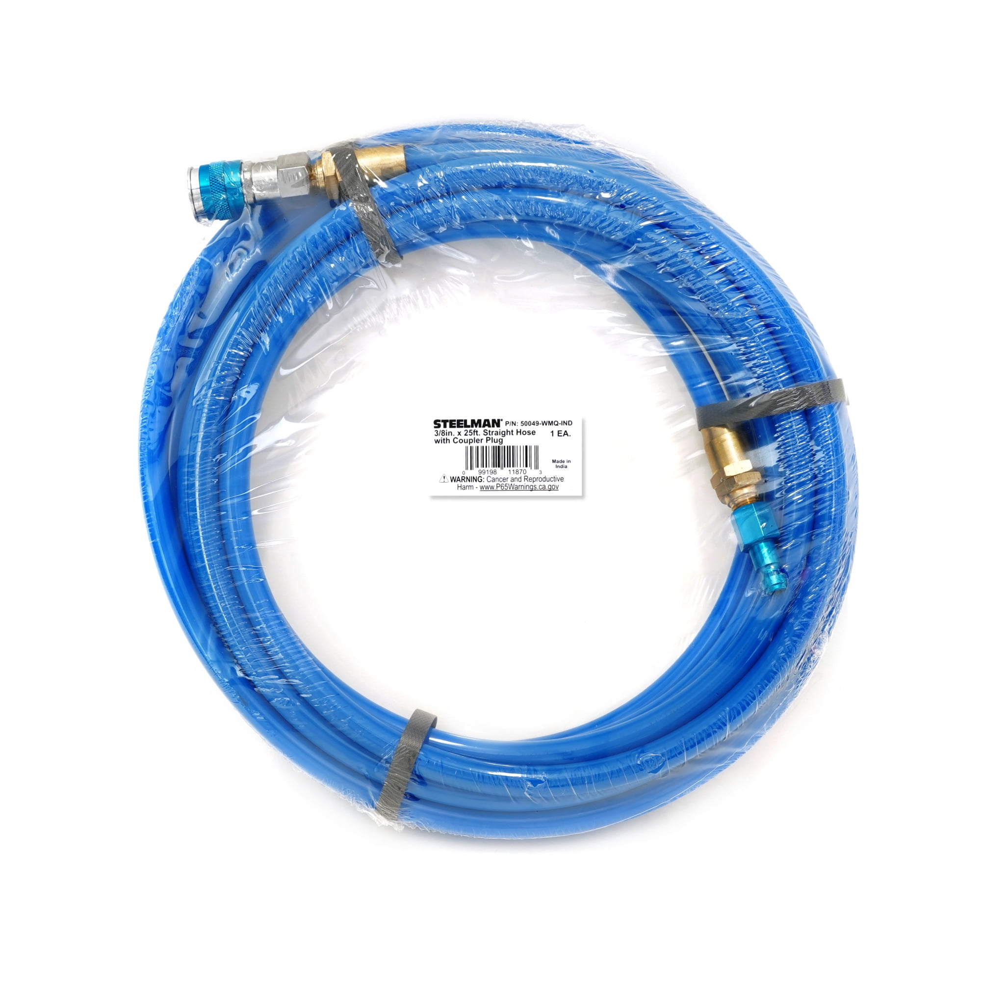STEELMAN 50049-WMQ-IND 25-Foot Straight Air Hose with Reusable Quick Disconnect Fittings
