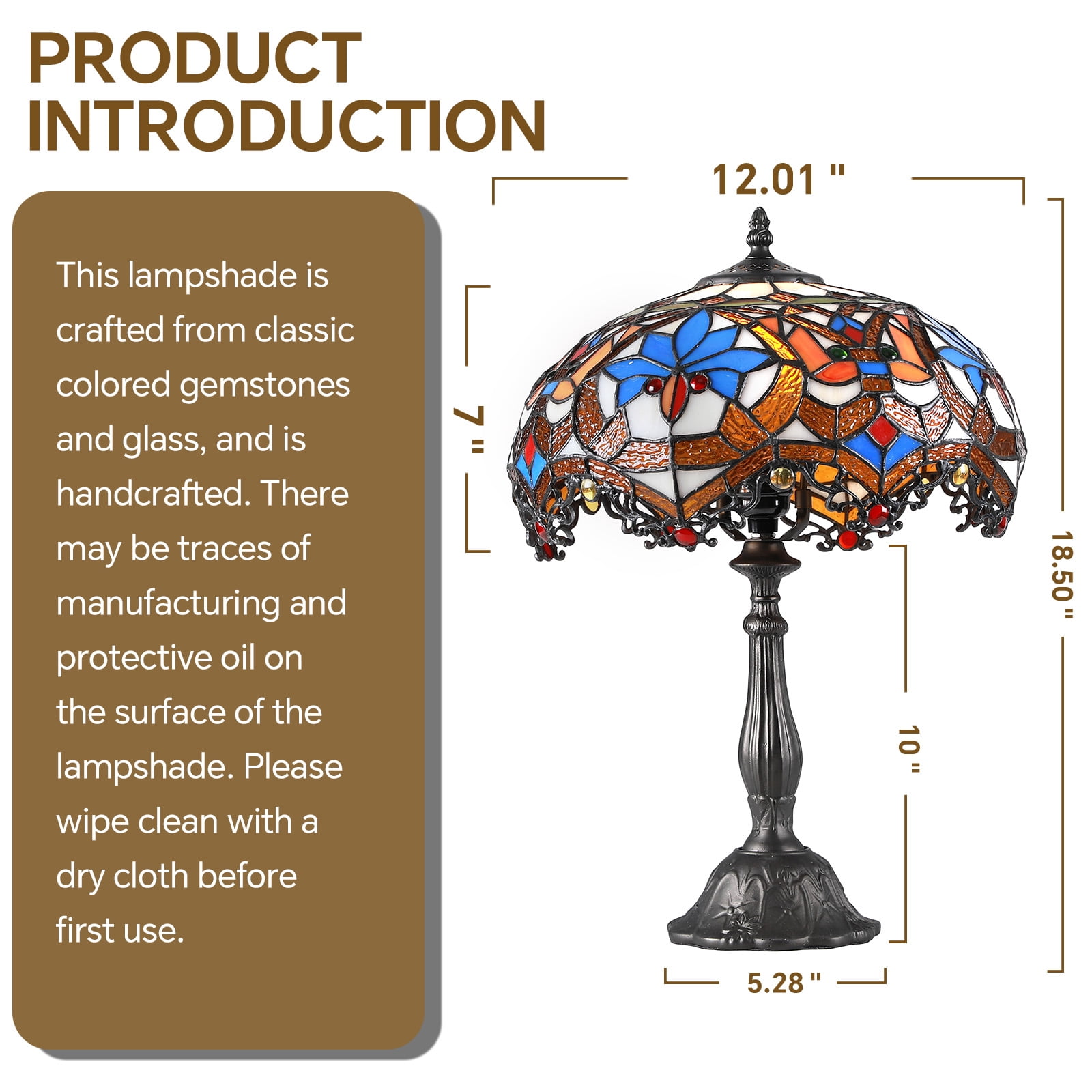 SUNMORY 18.5'' Stained Glass Tiffany Style Table Lamps, Bedroom Bedside Reading Desk Light for Living Office Dormitory Bar Retro Unique Cute Accent Decor Cottage Village Gift Nightstand Lamps