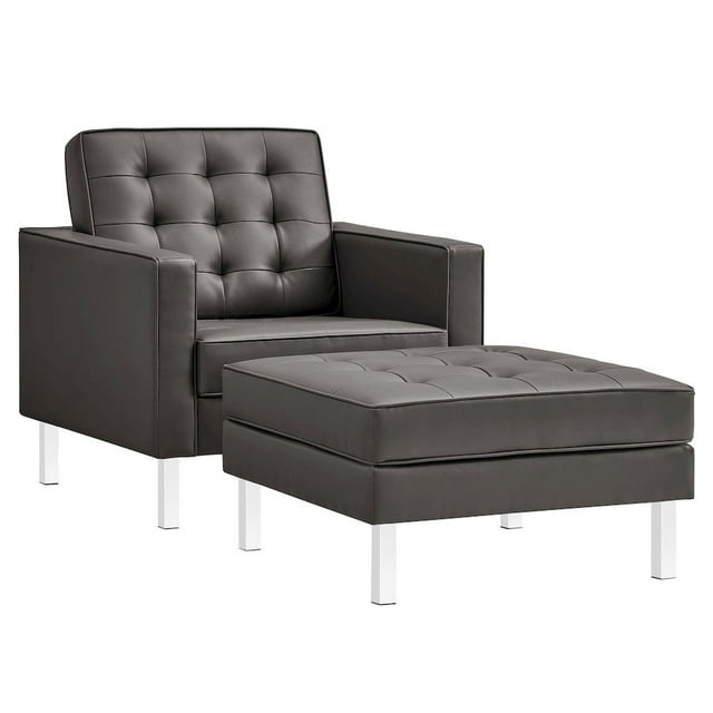 Loft Armchair and Ottoman Set in Silver Gray