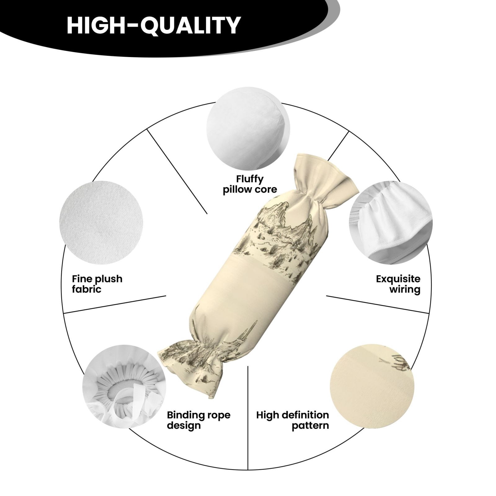 Candy Throw Pillow Travel Cervical Pillow Cylindrical Neck Body Cushion With Insert For Bed Couch Home Decor 9.8x24.4in Desert Landscape Mountains Cacti Cowboy (1)