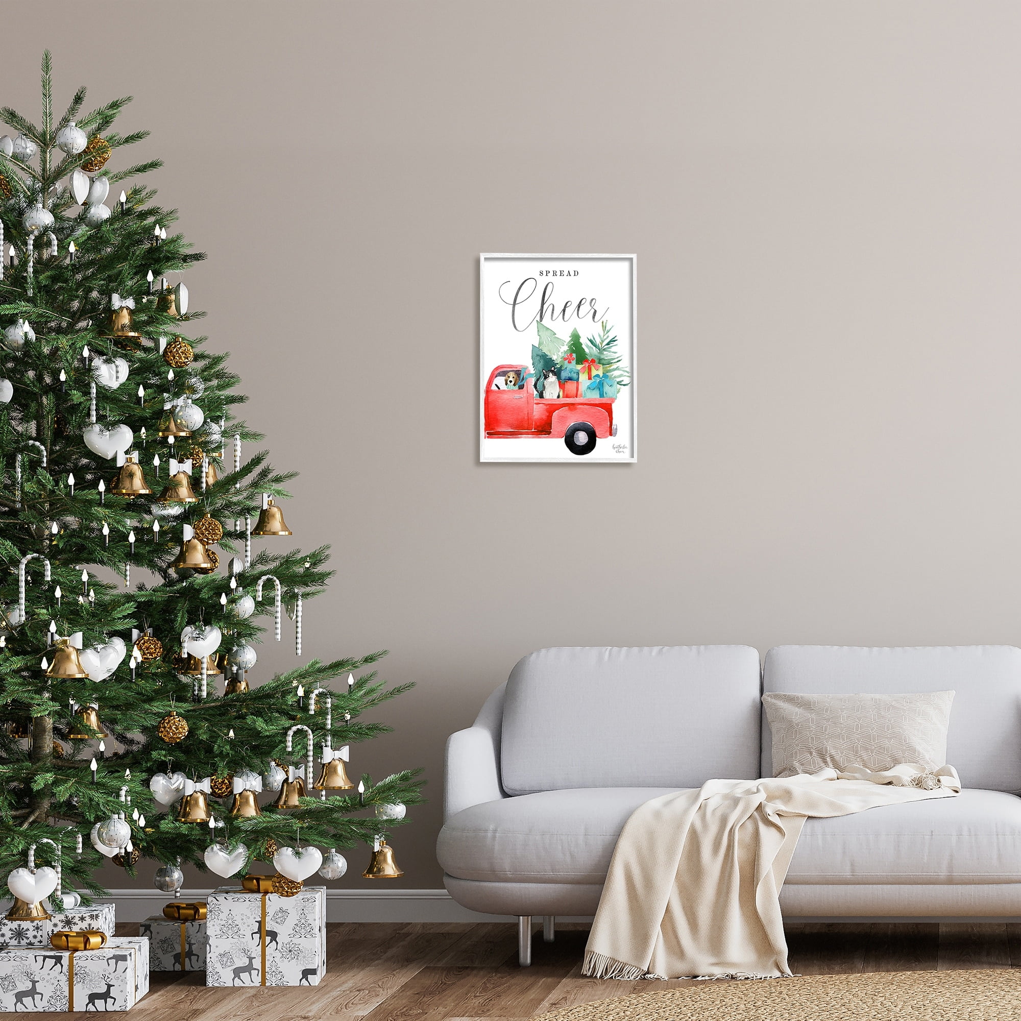 Stupell Industries Spread Cheer Truckload Christmas Gifts Presents Pets Graphic Art White Framed Art Print Wall Art, Design by Heatherlee Chan