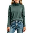 thumbnail image 4 of LUGOGNE Girls Tshirt Turtleneck Long Sleeve Thermal Undershirt Soft Comfortable Fall Winter Basic Tops Green,7-8 Years, 4 of 6