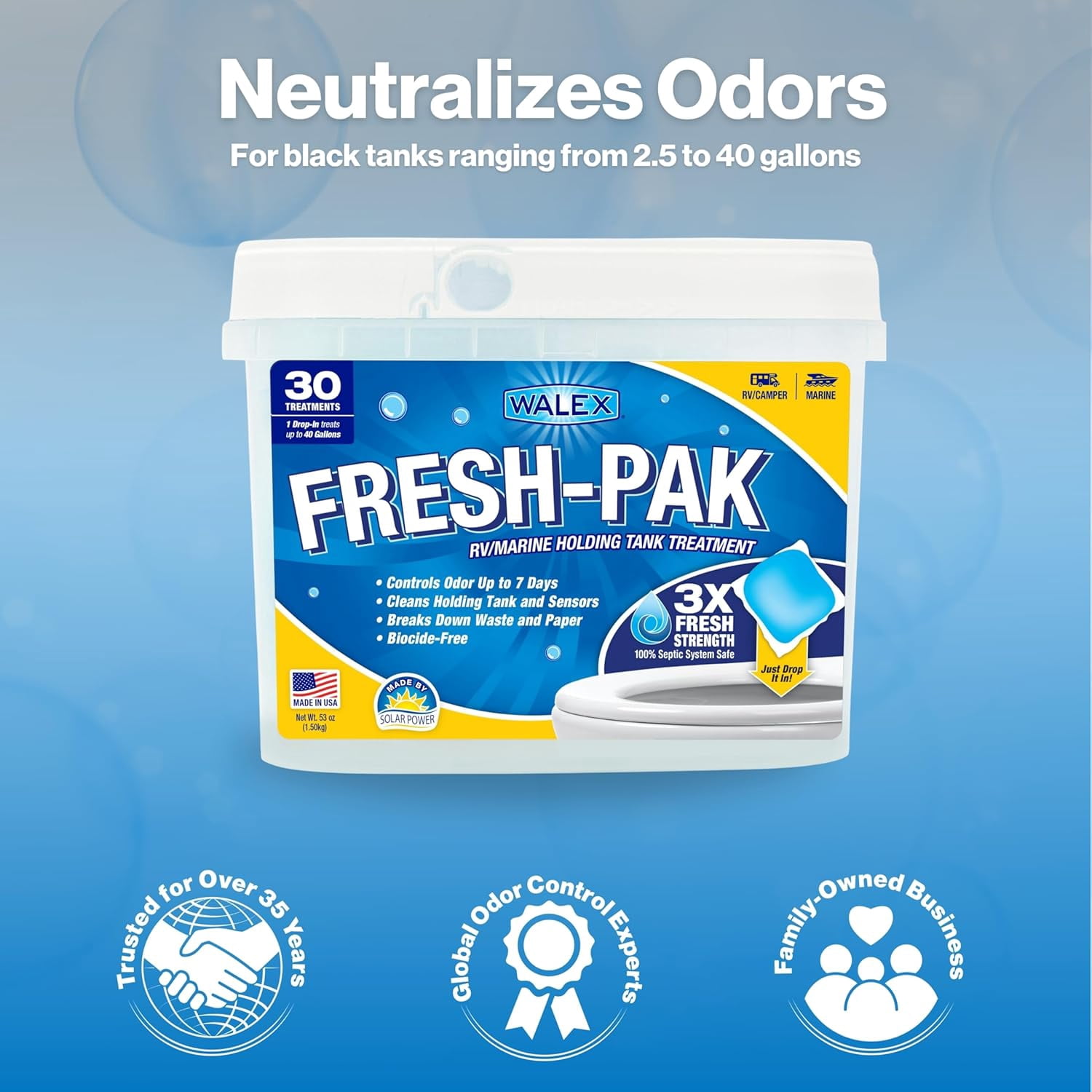 (2 pack) Walex Fresh-Pak RV & Marine Holding Tank Deodorizer, Fresh Scent, 30 Treatments