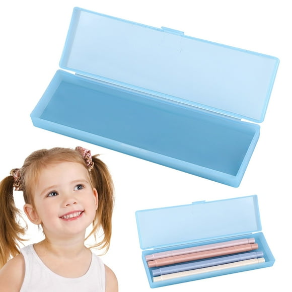 Petite Trousse de Rangement en Plastique avec Couvercle à Charnière et Fermeture pour Crayons Stylos et Craies de Cire Maison École Bleu Clair