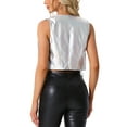 thumbnail image 3 of INSPIRE CHIC Women's Holographic Crop Jacket Sleeveless Metallic Vest M Silver, 3 of 6