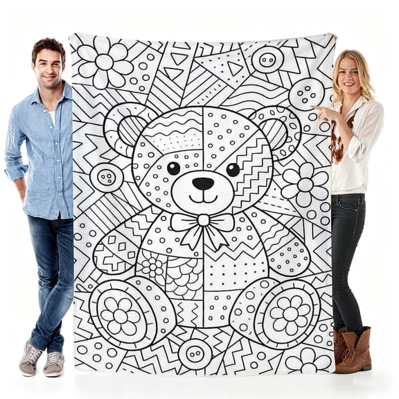 30x40in Colorful Bear Coloring Blanket Gift for Kids, Cute Doodle Pattern Cozy Throw for Birthday, Christmas, and Daily Comfort, Warm Lightweight Decorative Blanket for Sofa, Bed, and Couch