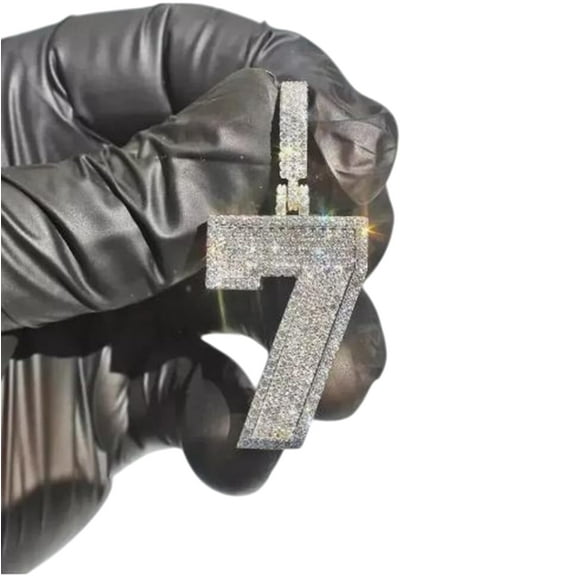 2.50 Ct Lab Created Diamond Custom Number 7 Mens Pendant 925 Sterling Silver Personalized 2- Inch Necklace, Luxury Jewelry With Brilliant Sparkling Stones