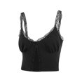 thumbnail image 3 of VISgogo - Camiseta sin mangas para mujer con decoración de dobladillo de flores de encaje, ropa de verano con cuello en V profundo y parte delantera abierta VISgogo moda, 3 of 9