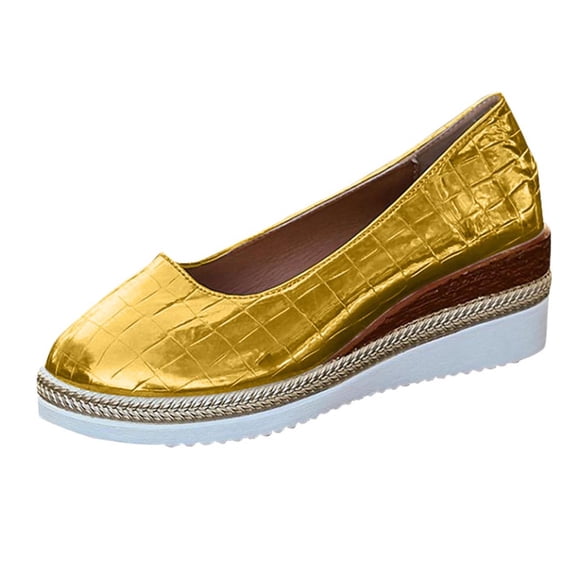 KEGIRLOM Women Spring/Summer Fashionable And Casual Versatile Solid Color Thick Bottom Shallow Mouth Sponge Cake Slope Heel Shoes Gold 8.5