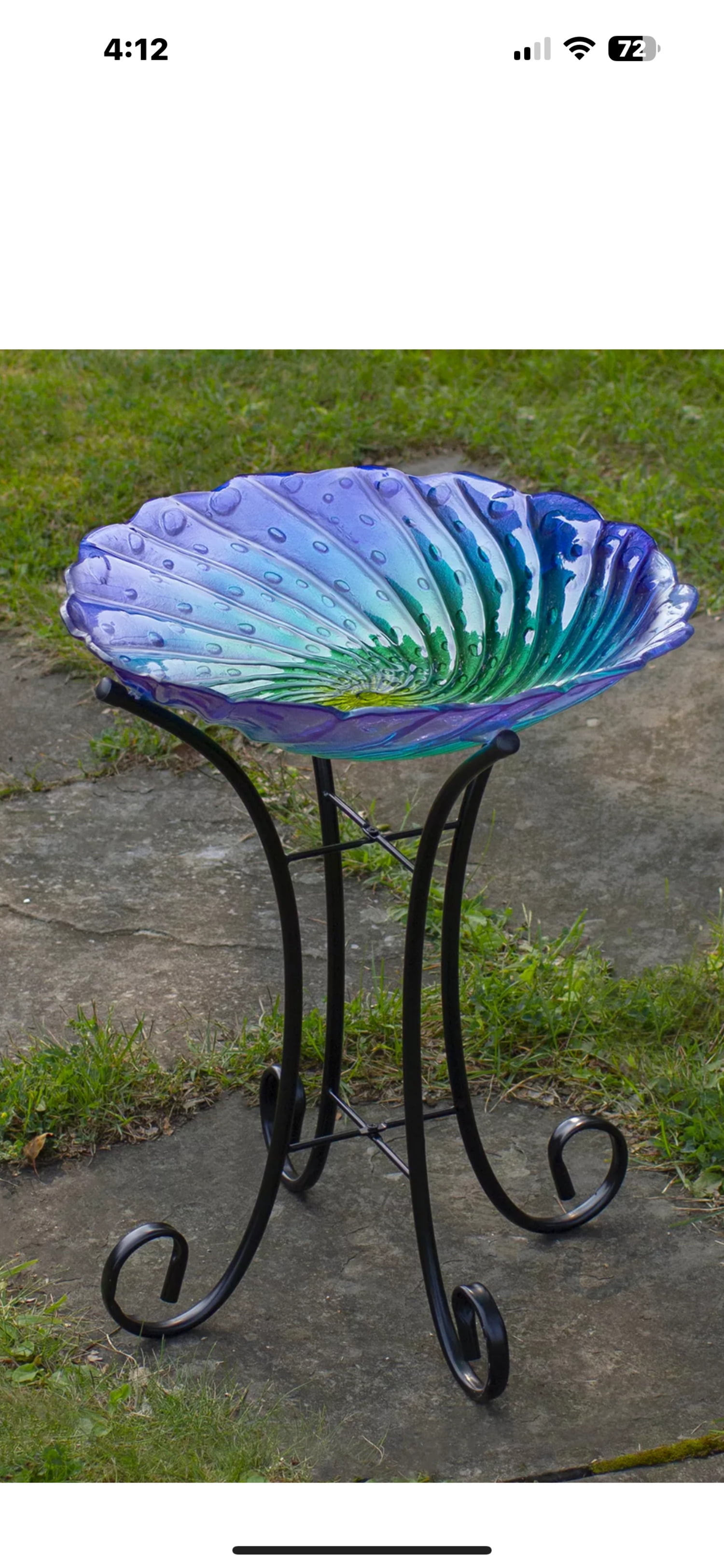 Custom Hand Blown-Glass Bird Bath  Stand - Purple Ripple - 18 inch