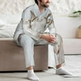 thumbnail image 7 of Gaeub White Reindeer Portrait Mens Pajamas Set Mens Sleepwear with Long Sleeve Top & Bottoms PJs-Medium, 7 of 7