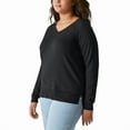thumbnail image 6 of Lucky Brand Women's V-Neck Sweater, Long Sleeves, Side Slits, Cotton Blend, Cream/Green/Red/Black (Green,XX-Large), 6 of 7
