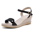 thumbnail image 7 of Women's Low Heel Platform Wedge Sandals Ladies Espadrille Open Toe Double Strap Slingback Shoes Black 9, 7 of 7