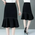 thumbnail image 2 of Spring Autumn Fashion Patchwork Solid Color High Waist A-line Skirt Ladies Office Lady Ruffles Black High Waist Fishtail Skirt, 2 of 6
