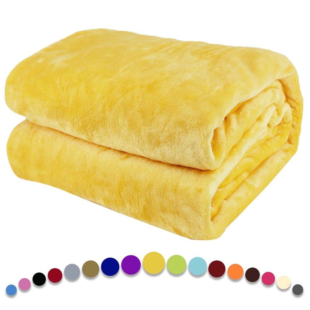 Howarmer Yellow Fuzzy Bed Blanket, Queen Size Soft Flannel Fleece