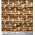 thumbnail image 1 of Soimoi Brown Cotton Duck Fabric Stripe & Orange Fruits Print Fabric by the Yard 42 Inch Wide, 1 of 3