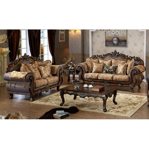 Luxurious Traditional Style 2pcs Sofa, Formal Leather Sofa Set