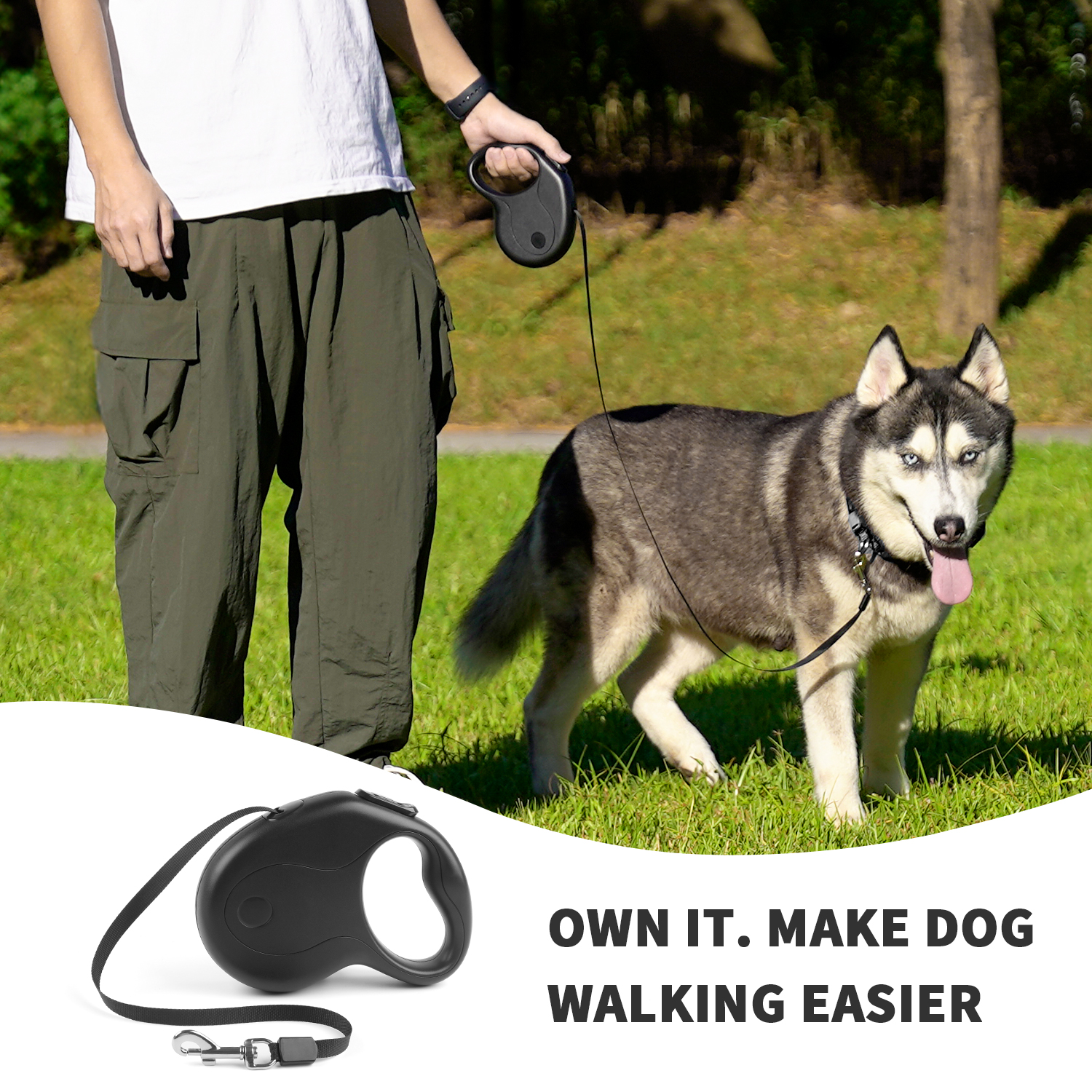 Charkool 16.4ft Retractable Dog Leash Medium Black photo 4