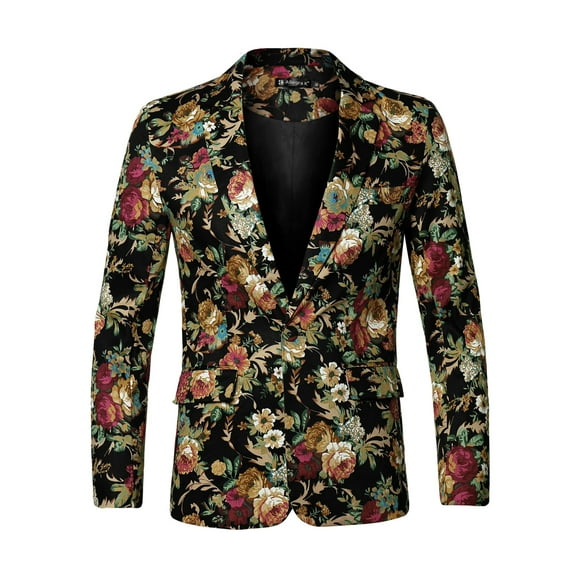 Unique Bargains Men's Slim Fit One Button Prom Floral Blazer