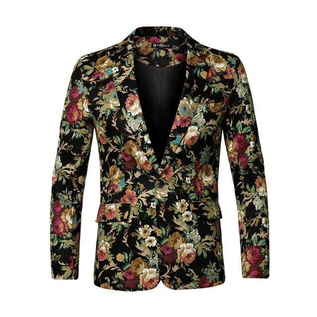INSPIRE CHIC Veston pour Homme à Imprimé Floral, Revers Cranté, Blazer Décontracté à un Bouton 38 Doré
