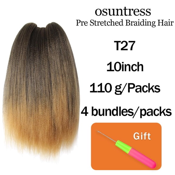 WEIF-Braiding Hair Pre Stretched 10 Inch 4 Packs, Short Hair Extensions for Braids, Synthetic Braiding Hair Prestretched T27(Ombre Honey Blonde)