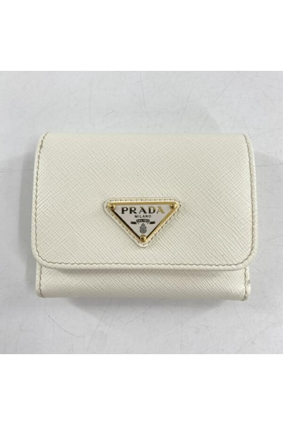 Pre-Owned PRADA Compact Wallet 1MH043 Saffiano White Prada Triangle