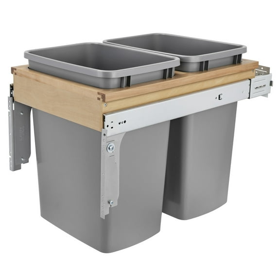 Rev-A-Shelf 35 Qt Pullout Top Mount Trash Cans w/ Soft-Close, 4WCTM-18BBSCDM2, Gray
