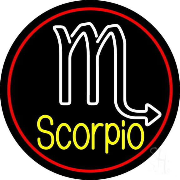 Yellow Scorpio Zodiac Red Border LED Neon Sign 26" Tall x 26" Wide - inches Black Square Cut Acrylic Backing, with Dimmer - Bright and Premium built indoor LED Neon Sign for Storefront.