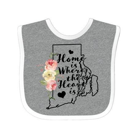 

Inktastic Rhode Island Home is Where The Heart is with Watercolor Floral Gift Baby Girl Bib