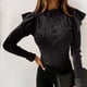 thumbnail image 2 of Moda mujer sexy color sólido manga larga encaje patchword hongo blusa Fridja  fhghd1241, 2 of 9
