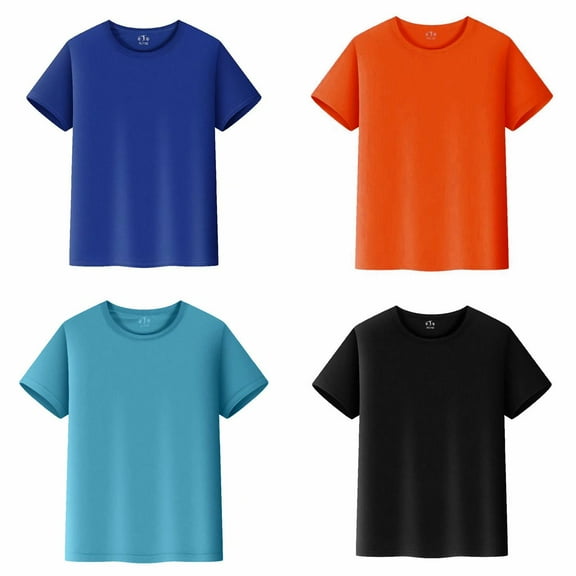 Gelikeya Boys 4 Pack Shirts Little Girl Short Sleeve T Shirt Back to School Summer Dailywear Solid Color Pullover Tops