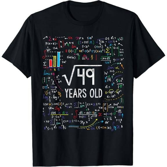 Square Root Of 49 7th Birthday 7 Year Old Gifts Math Bday T-Shirt