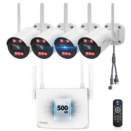 OHWOAI 3MP Wireless Home Security Camera System 4-Camera WiFi Indoor Outdoor 500G NVR No Subscription