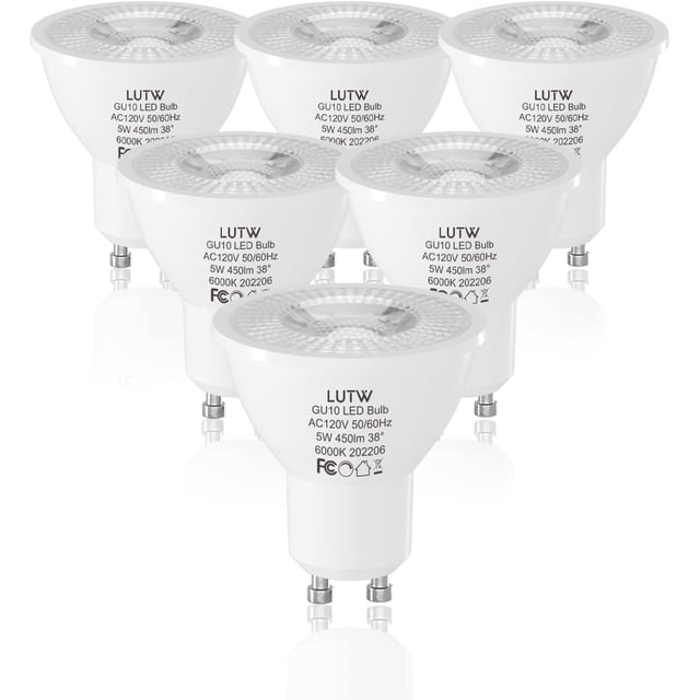 czcpp-GU10 LED Light Bulbs Dimmable, 40W Halogen Equivalent, Cool White 6000K 450 Lumen MR16 Shape Spot Light Bulb, 38 Degree Beam Angle LED Replacement Bulbs for Recessed Track Lighting, 6 Pack