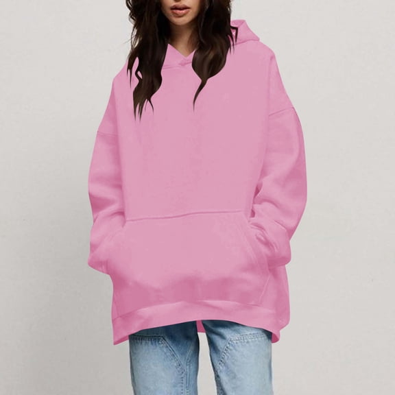 Women's Casual Hoodies Long Sleeve Lightweight Pullover Tops with Kangaroo Pocket Solid Colors Sweatshirt for Everyday