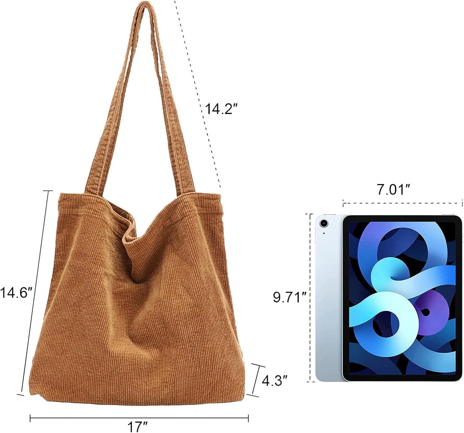 Corduroy Tote Bag for Women Canvas Shoulder Handbags Cute Large Purse