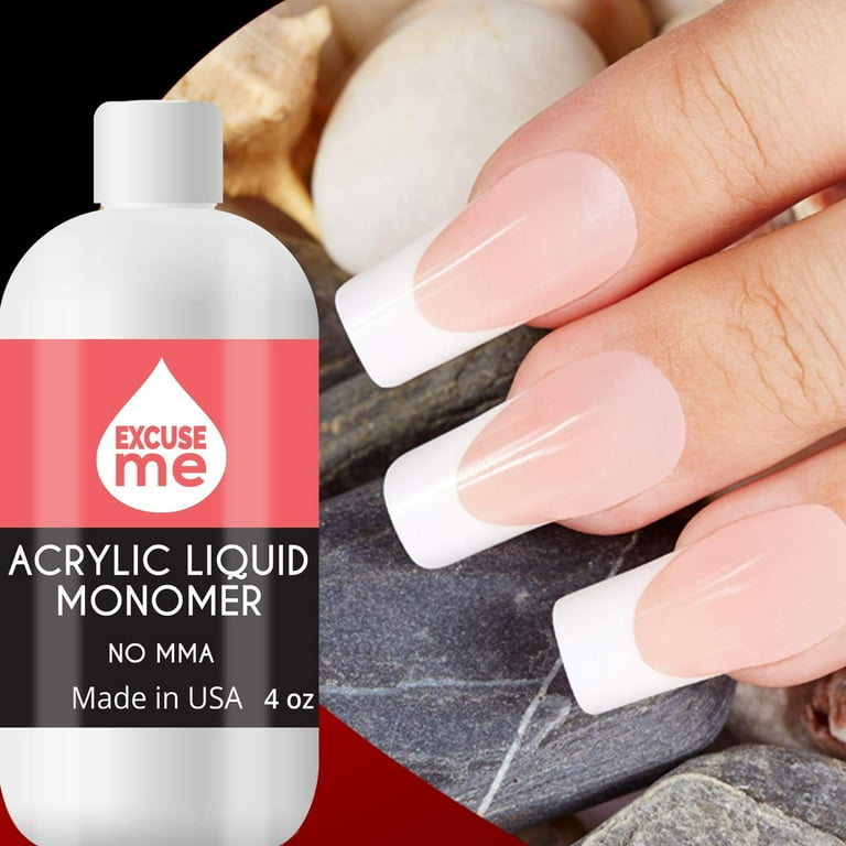 Excuse Me Professional Acrylic Liquid Monomer MMA Free USA Made Strong Nails and Non Yellowing 4 oz for Nail Art Powder for Nail Extension